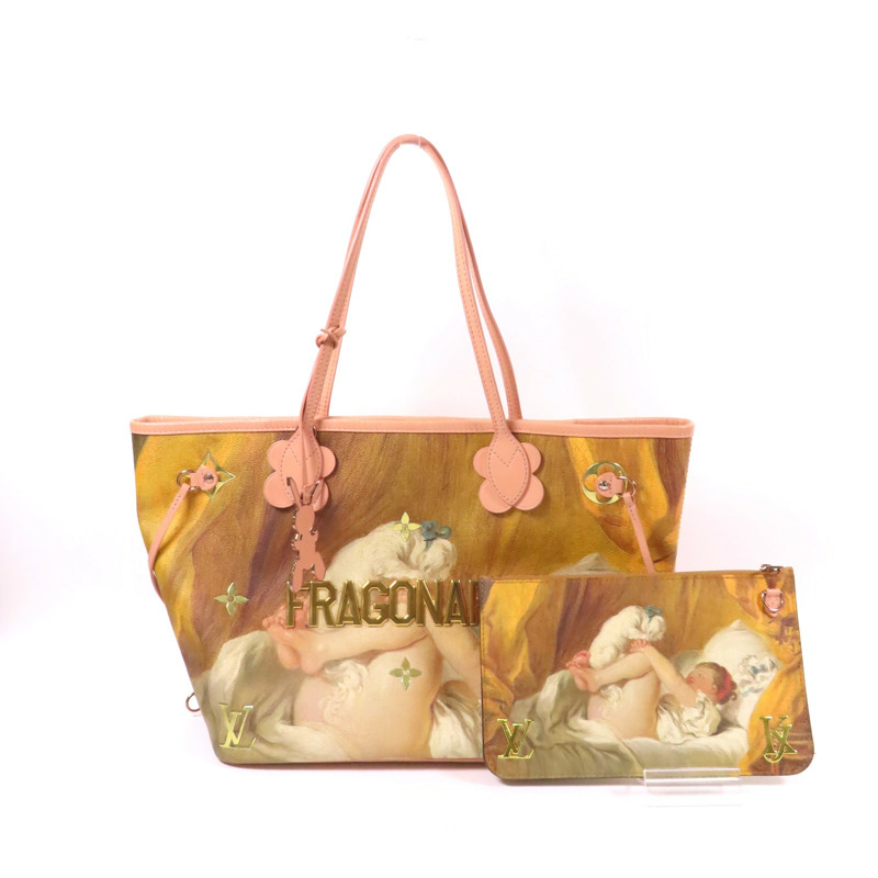 LOUIS VUITTON 塗層帆布/牛皮皮革Masters Collection Fragonard Neverfull MM手挽袋棕色/粉紅色-8