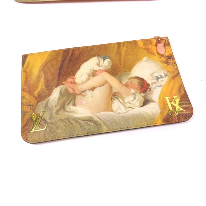 LOUIS VUITTON 塗層帆布/牛皮皮革Masters Collection Fragonard Neverfull MM手挽袋棕色/粉紅色-13