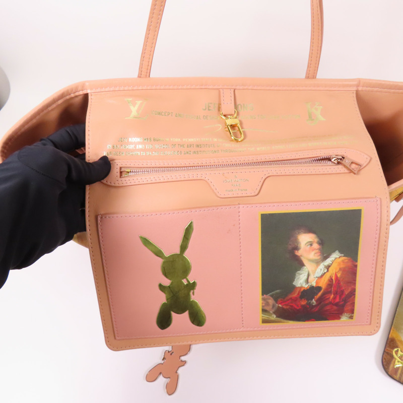 LOUIS VUITTON 塗層帆布/牛皮皮革Masters Collection Fragonard Neverfull MM手挽袋棕色/粉紅色-19
