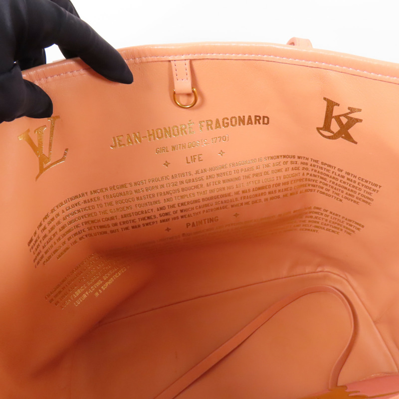 LOUIS VUITTON 塗層帆布/牛皮皮革Masters Collection Fragonard Neverfull MM手挽袋棕色/粉紅色-21
