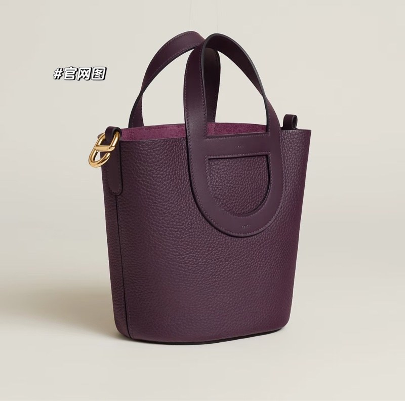 愛馬仕豬鼻子菜籃in the loop 18金釦黑加侖紫-3