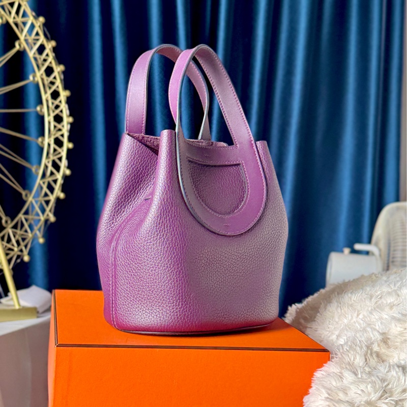 愛馬仕豬鼻子菜籃in the loop 18金釦黑加侖紫-5