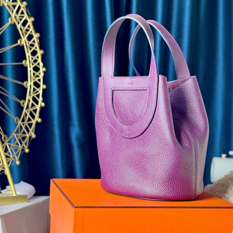 愛馬仕豬鼻子菜籃in the loop 18金釦黑加侖紫-6