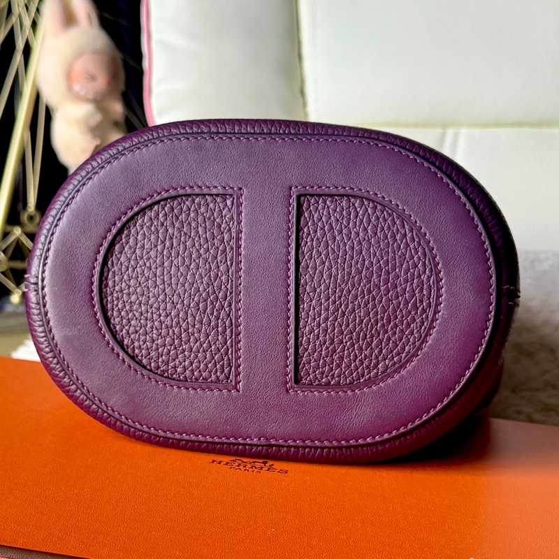 愛馬仕豬鼻子菜籃in the loop 18金釦黑加侖紫-7