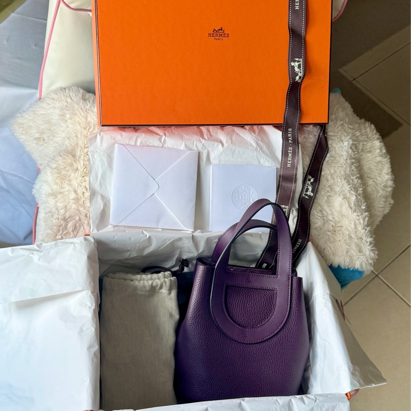 愛馬仕豬鼻子菜籃in the loop 18金釦黑加侖紫-13