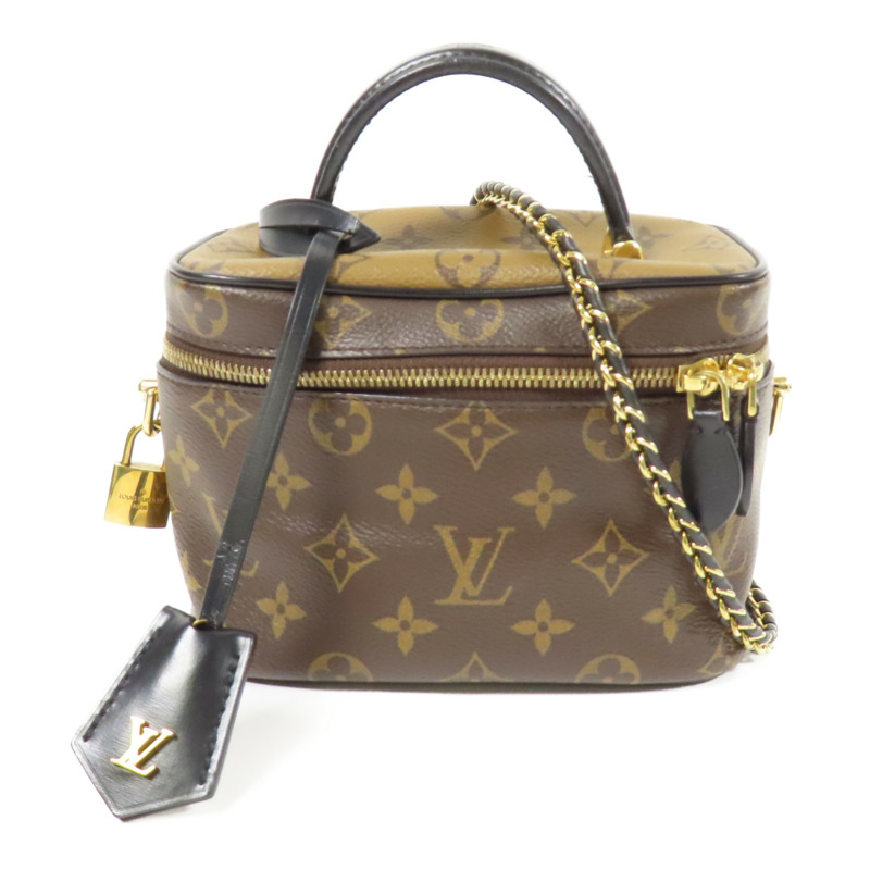 LOUIS VUITTON Monogram Reverse Vanity PM金扣手挽肩背兩用袋棕色-0