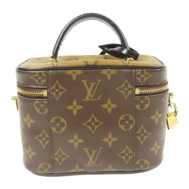 LOUIS VUITTON Monogram Reverse Vanity PM金扣手挽肩背兩用袋棕色-1