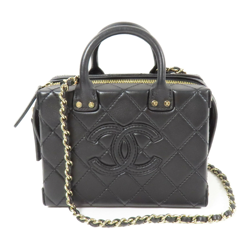 CHANEL 牛皮皮革Cosmetic Case金扣手挽肩背兩用袋-0