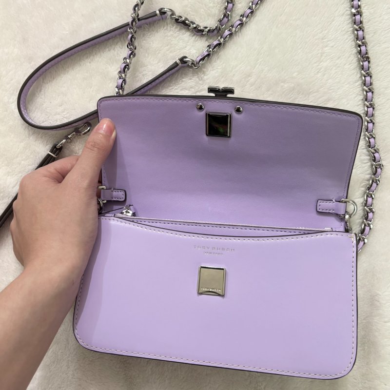 Tory Burch 漆皮翻蓋單肩包 TB WOC 鍊條小方包(紫色)-11