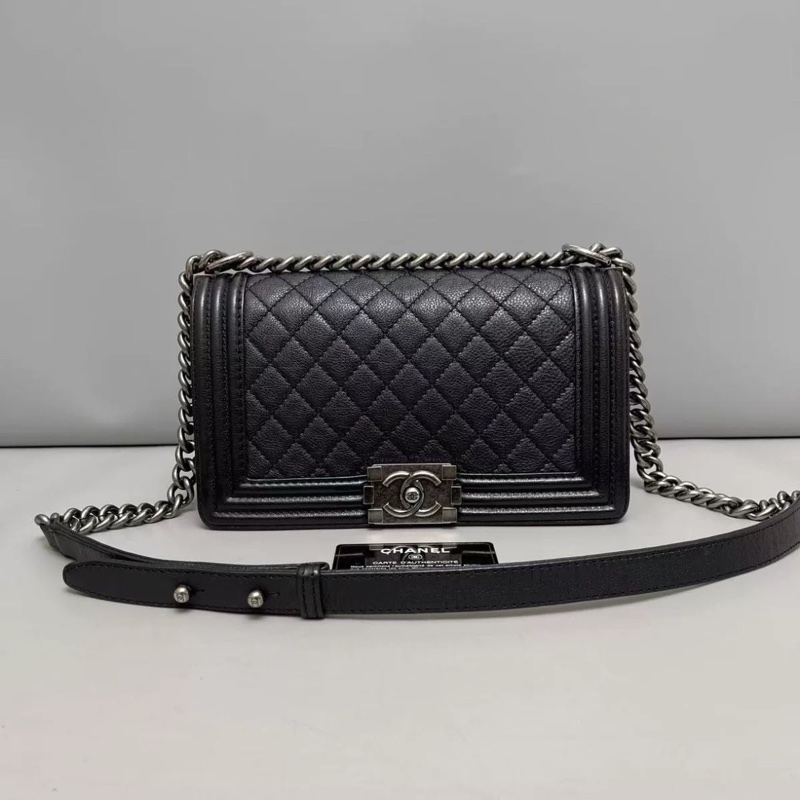 全網最低價🥹Chanel黑銀荔枝牛皮中號leboy斜挎單肩包🖤-4