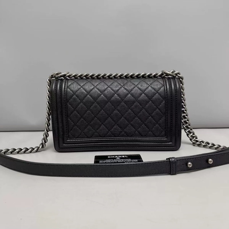 全網最低價🥹Chanel黑銀荔枝牛皮中號leboy斜挎單肩包🖤-5