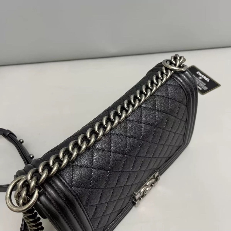 全網最低價🥹Chanel黑銀荔枝牛皮中號leboy斜挎單肩包🖤-10