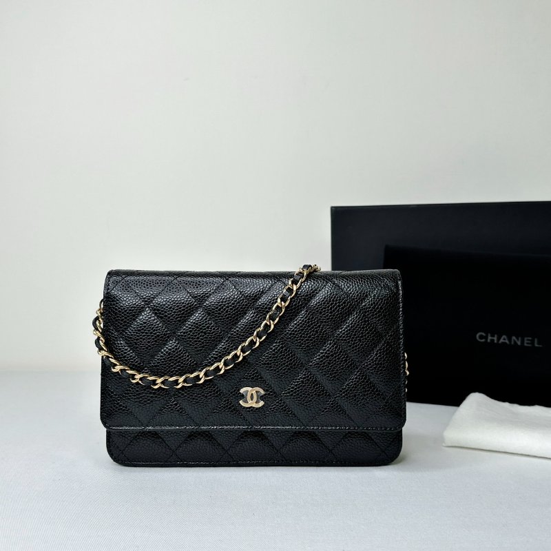 CHANEL 全新woc黑金荔枝皮鏈帶包-0