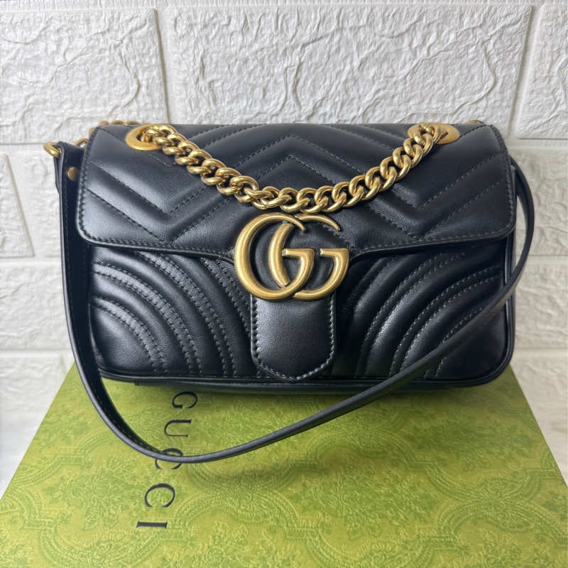 GUCCI Marmont馬夢 牛皮愛心縫線 (小22/黑)肩背 側背包-1