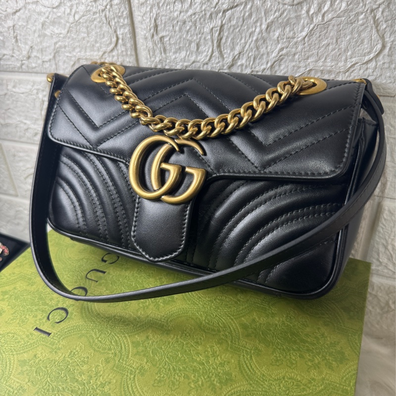 GUCCI Marmont馬夢 牛皮愛心縫線 (小22/黑)肩背 側背包-2