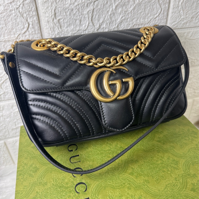 GUCCI Marmont馬夢 牛皮愛心縫線 (小22/黑)肩背 側背包-3