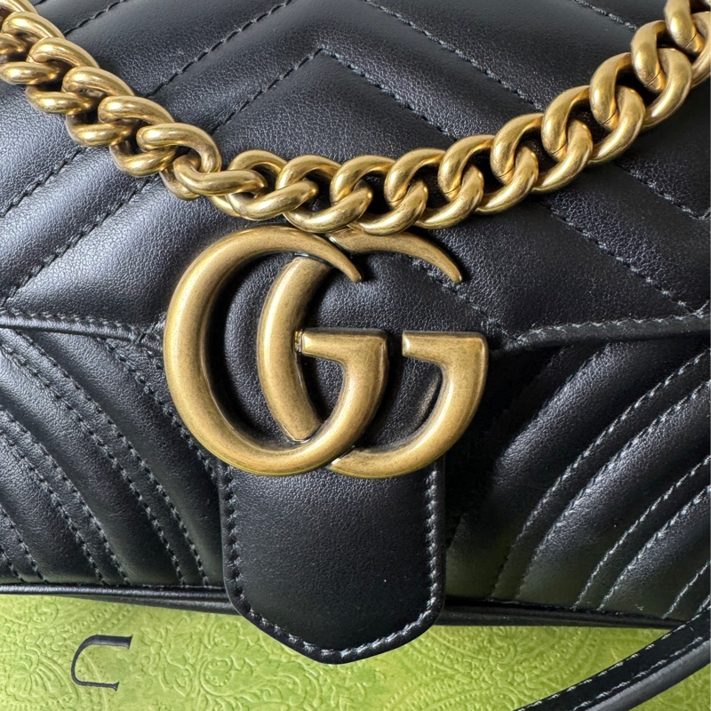 GUCCI Marmont馬夢 牛皮愛心縫線 (小22/黑)肩背 側背包-4