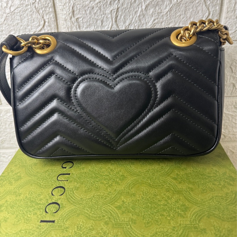 GUCCI Marmont馬夢 牛皮愛心縫線 (小22/黑)肩背 側背包-5