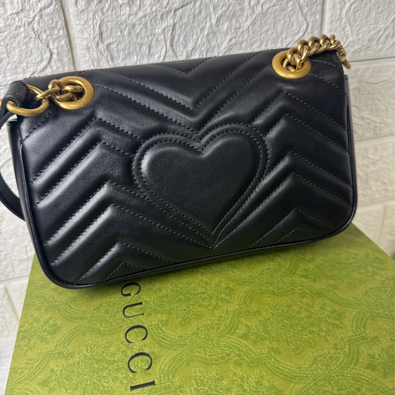 GUCCI Marmont馬夢 牛皮愛心縫線 (小22/黑)肩背 側背包-7