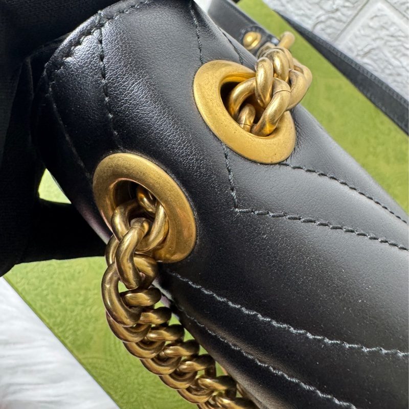 GUCCI Marmont馬夢 牛皮愛心縫線 (小22/黑)肩背 側背包-15