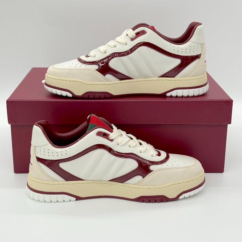 （近新✨未使用）GUCCI Re-web 皮革 織物 白色 酒紅色 復古 運動 休閒鞋｜ IT 39.5 JP 26.5cm｜專櫃 37,000-1