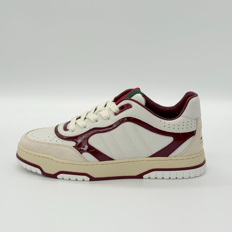 （近新✨未使用）GUCCI Re-web 皮革 織物 白色 酒紅色 復古 運動 休閒鞋｜ IT 39.5 JP 26.5cm｜專櫃 37,000-2
