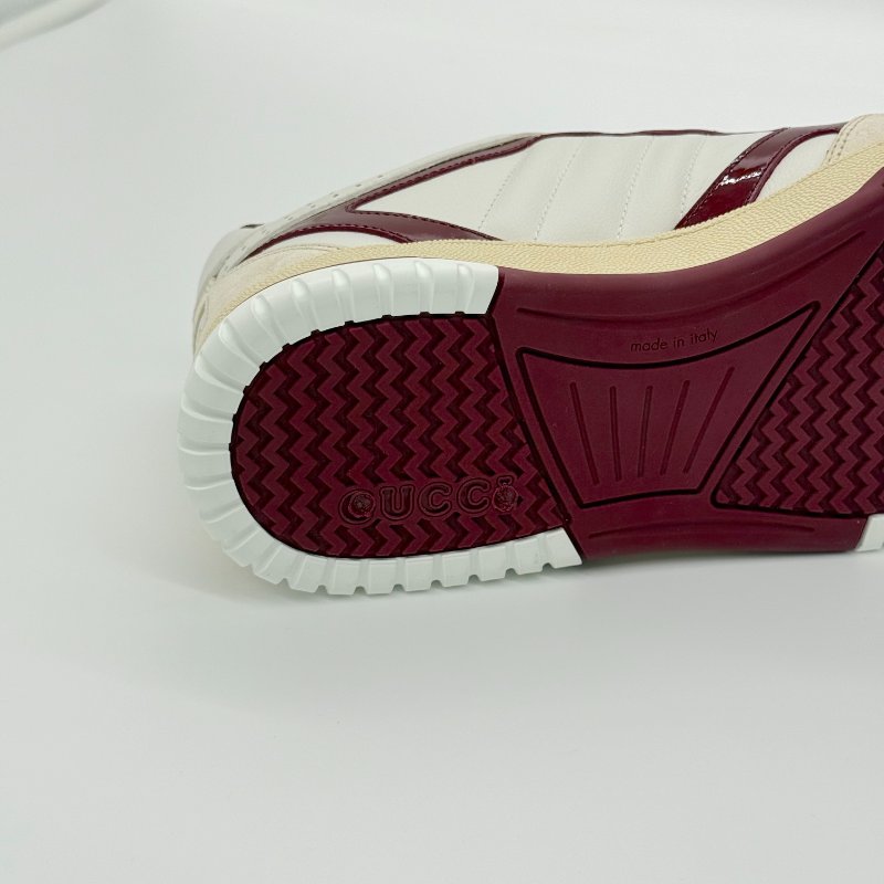 （近新✨未使用）GUCCI Re-web 皮革 織物 白色 酒紅色 復古 運動 休閒鞋｜ IT 39.5 JP 26.5cm｜專櫃 37,000-6