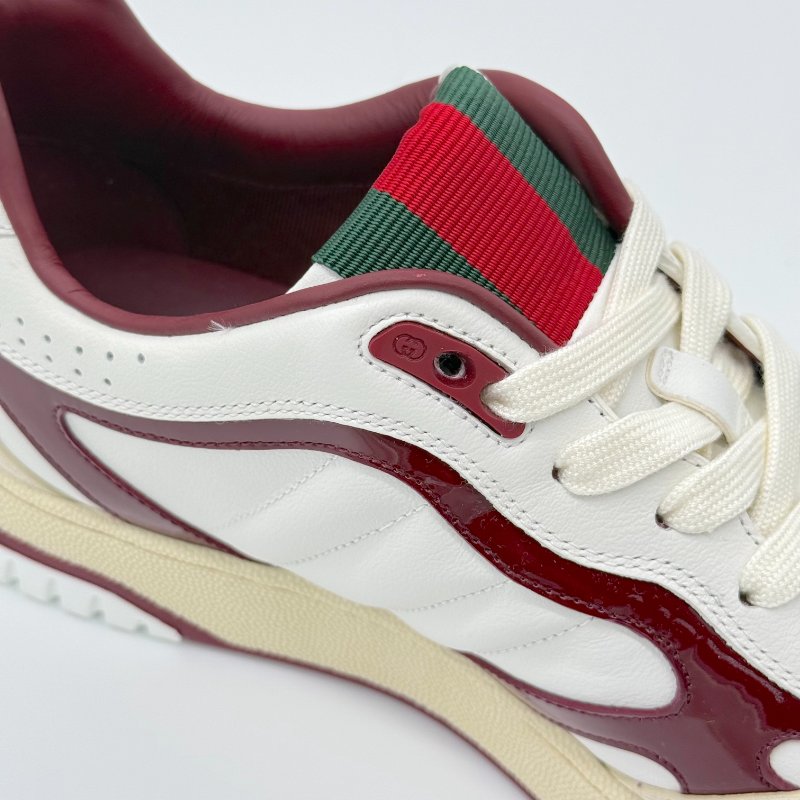 （近新✨未使用）GUCCI Re-web 皮革 織物 白色 酒紅色 復古 運動 休閒鞋｜ IT 39.5 JP 26.5cm｜專櫃 37,000-7