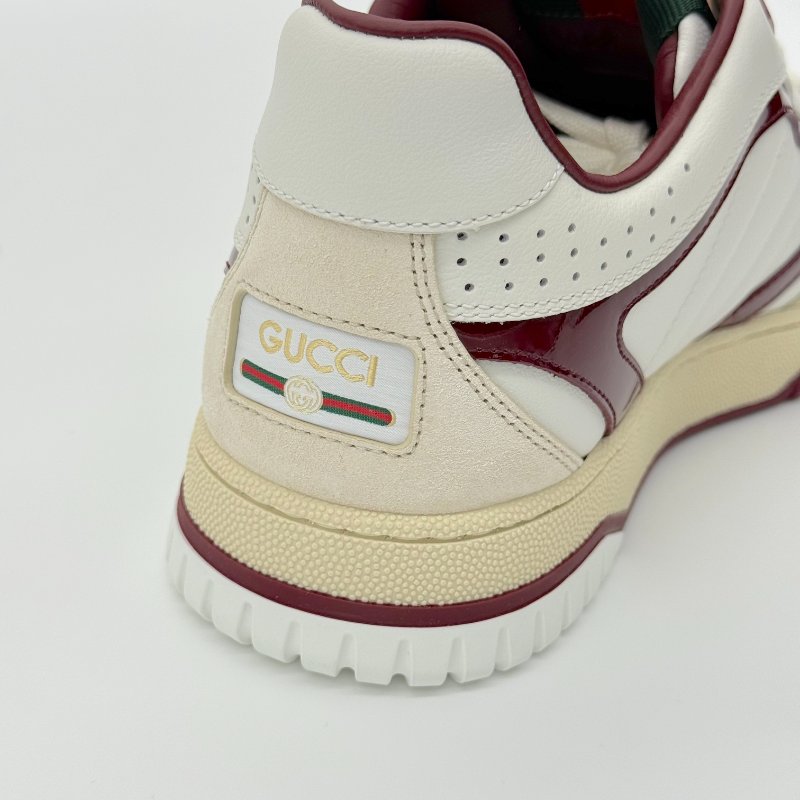 （近新✨未使用）GUCCI Re-web 皮革 織物 白色 酒紅色 復古 運動 休閒鞋｜ IT 39.5 JP 26.5cm｜專櫃 37,000-8