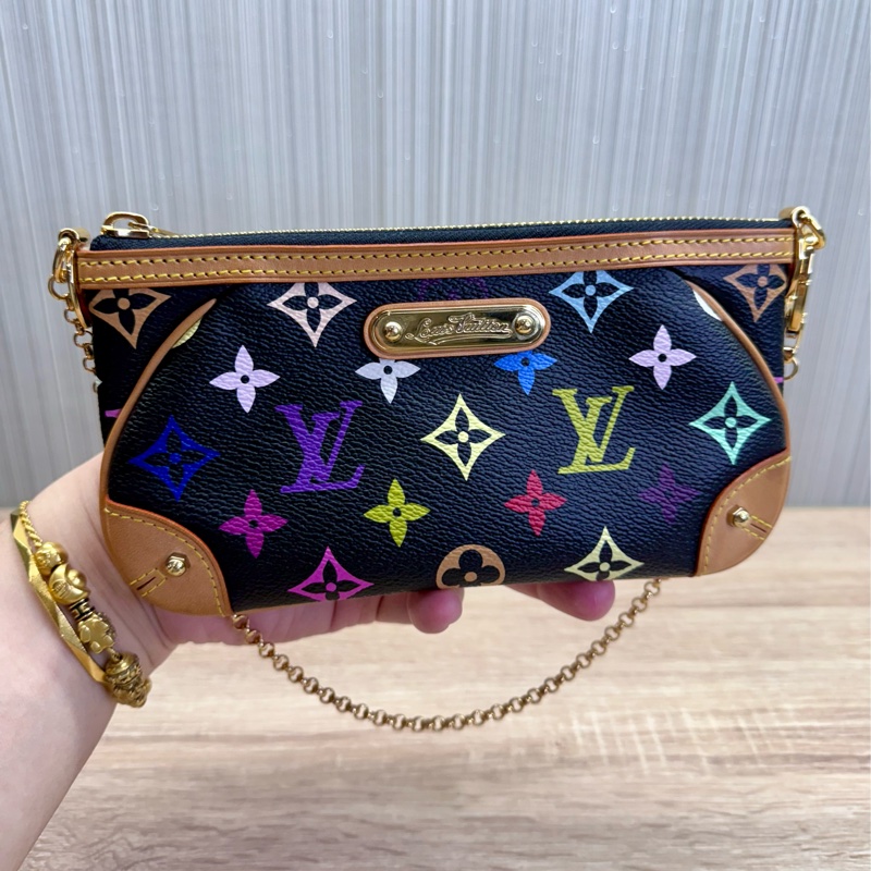 LV M60096 Milla 限量絕版村上隆黑彩麻將包手拿包-0