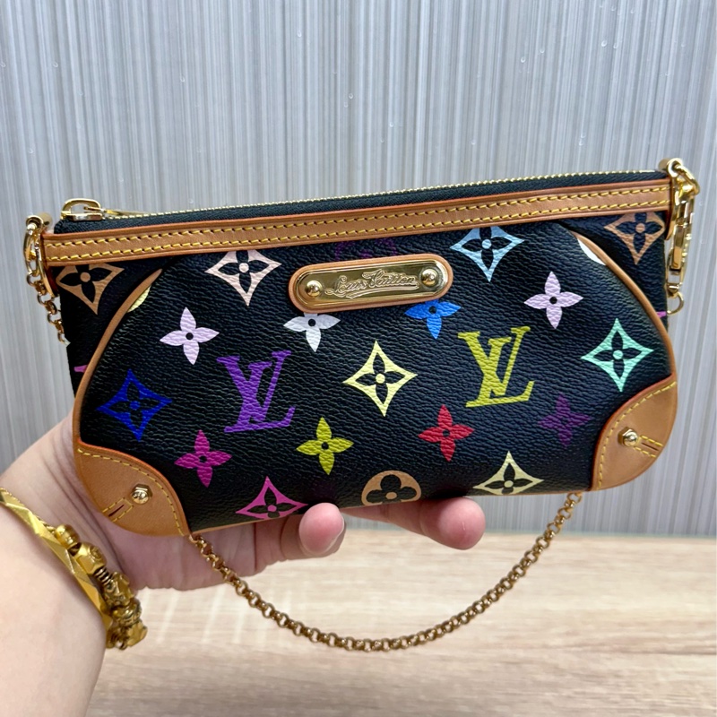 LV M60096 Milla 限量絕版村上隆黑彩麻將包手拿包-1