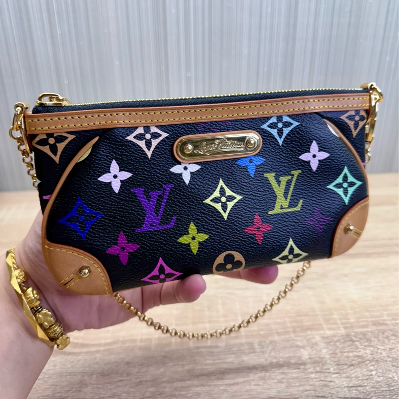 LV M60096 Milla 限量絕版村上隆黑彩麻將包手拿包-2