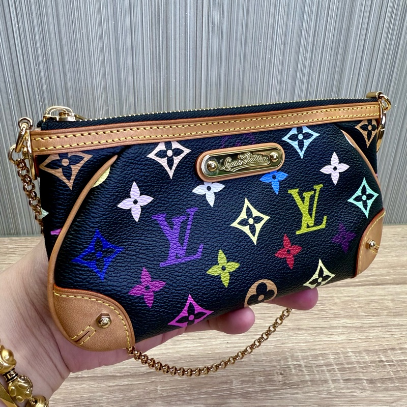 LV M60096 Milla 限量絕版村上隆黑彩麻將包手拿包-3