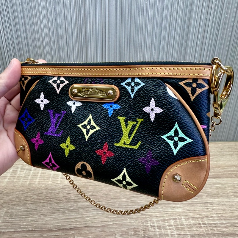 LV M60096 Milla 限量絕版村上隆黑彩麻將包手拿包-4