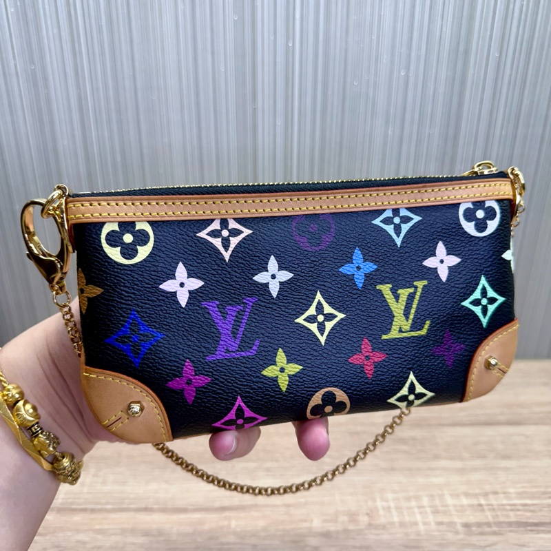 LV M60096 Milla 限量絕版村上隆黑彩麻將包手拿包-5