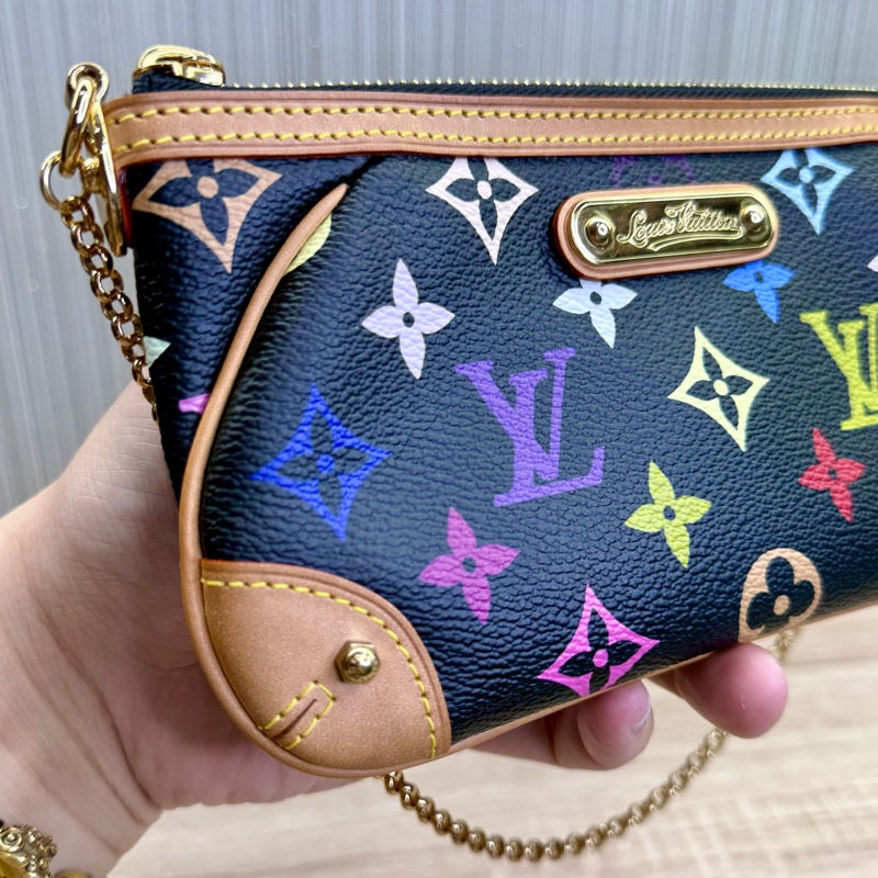 LV M60096 Milla 限量絕版村上隆黑彩麻將包手拿包-6