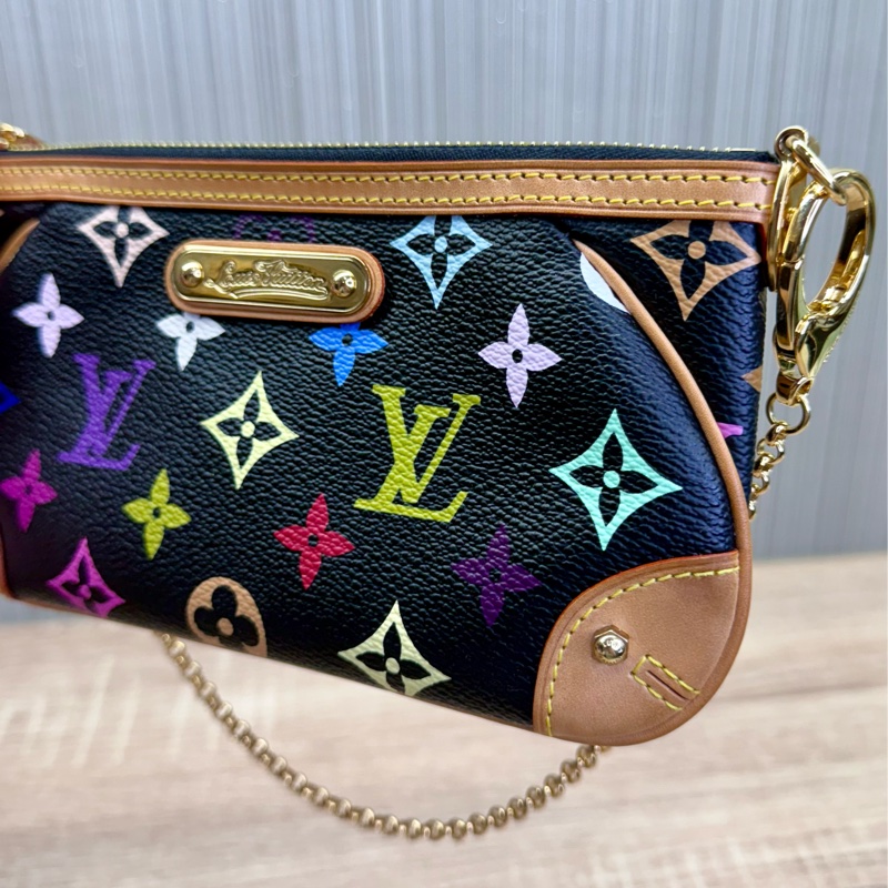 LV M60096 Milla 限量絕版村上隆黑彩麻將包手拿包-7