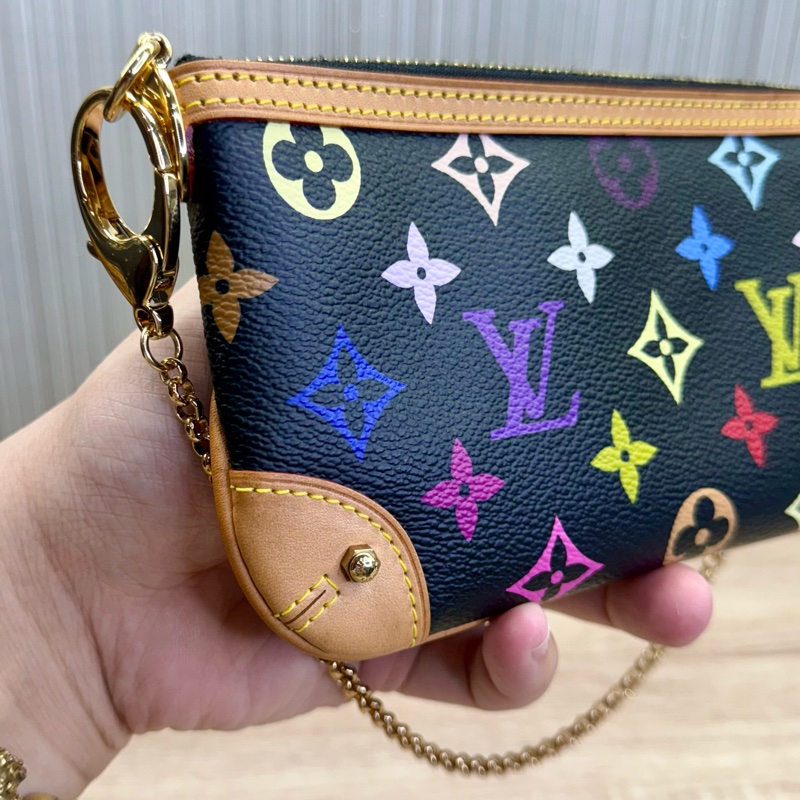 LV M60096 Milla 限量絕版村上隆黑彩麻將包手拿包-8