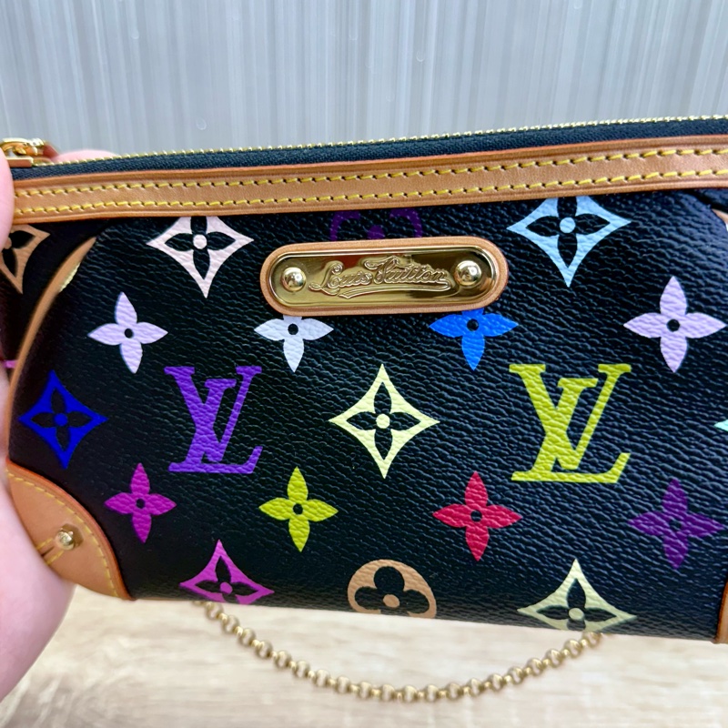 LV M60096 Milla 限量絕版村上隆黑彩麻將包手拿包-10