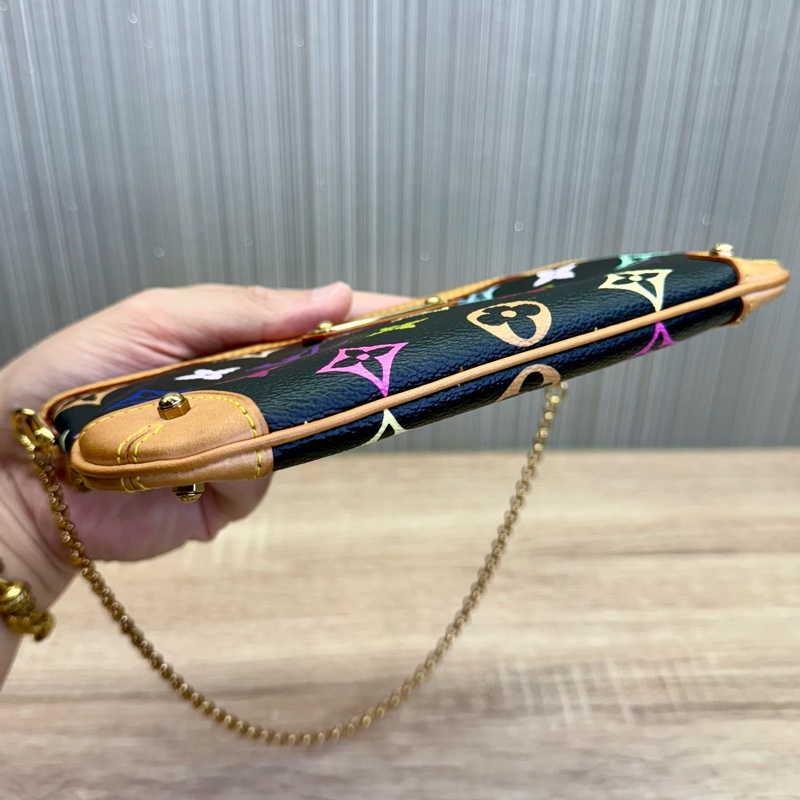 LV M60096 Milla 限量絕版村上隆黑彩麻將包手拿包-11