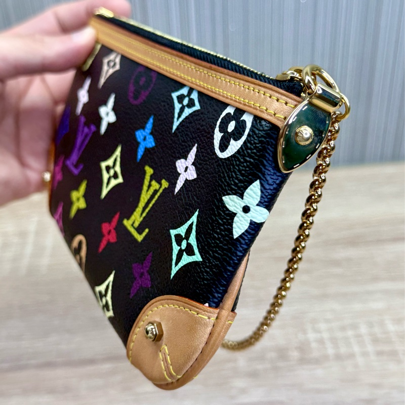 LV M60096 Milla 限量絕版村上隆黑彩麻將包手拿包-17