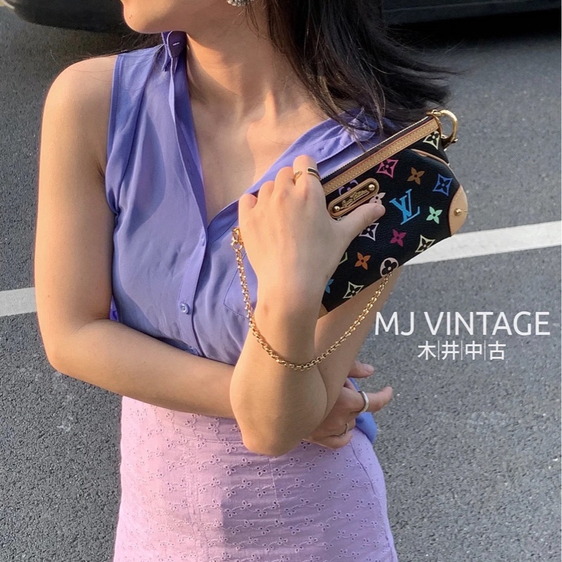 LV M60096 Milla 限量絕版村上隆黑彩麻將包手拿包-26