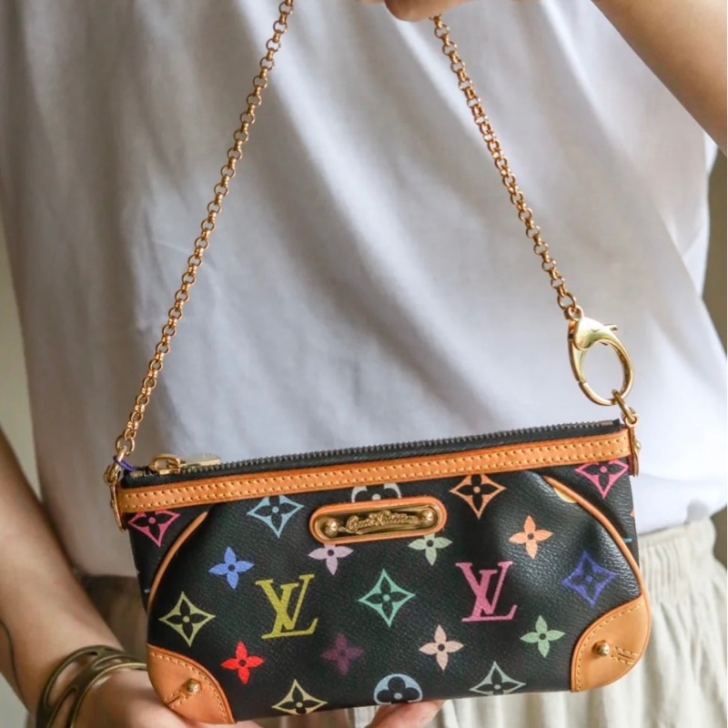 LV M60096 Milla 限量絕版村上隆黑彩麻將包手拿包-27