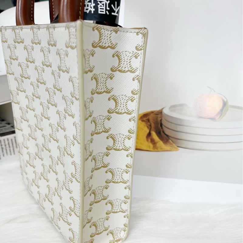 Celine 凱旋門白色老花托特mini肩背包-3