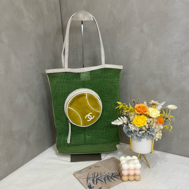 Chanel 綠色網球網兜單肩包-1