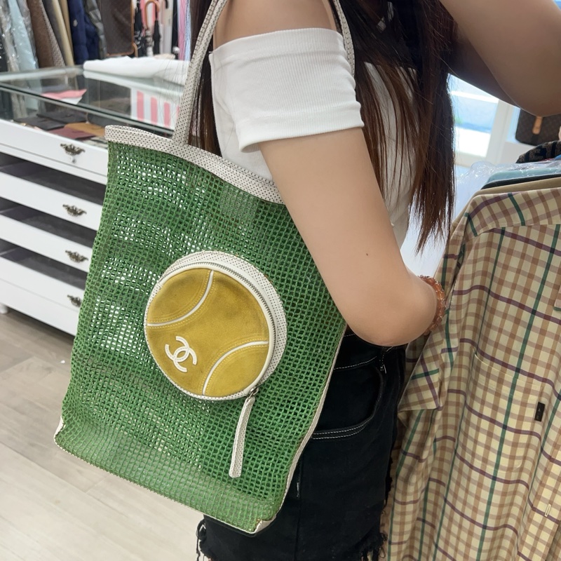 Chanel 綠色網球網兜單肩包-20