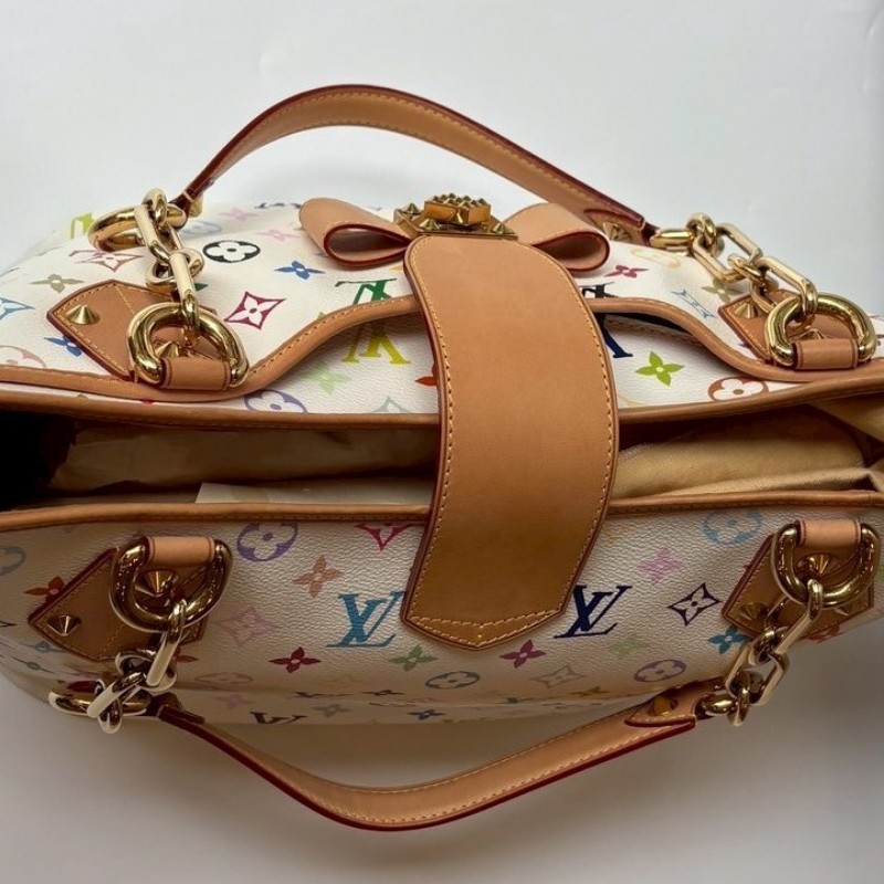 LV 白彩蝴蝶結金釦大托特包 絕版季節款-12