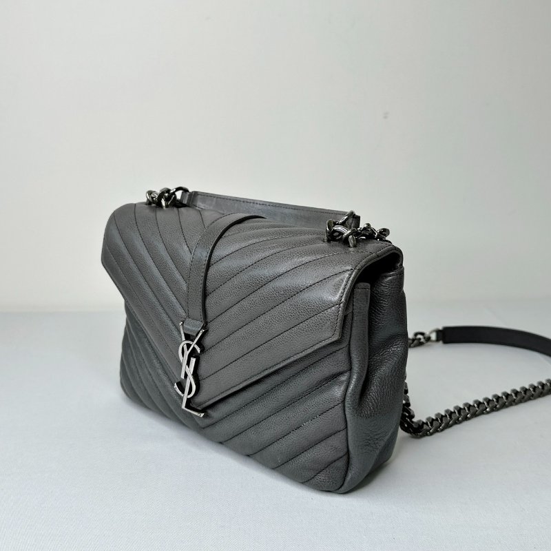 YSL 灰色全皮銀鏈學院包-2