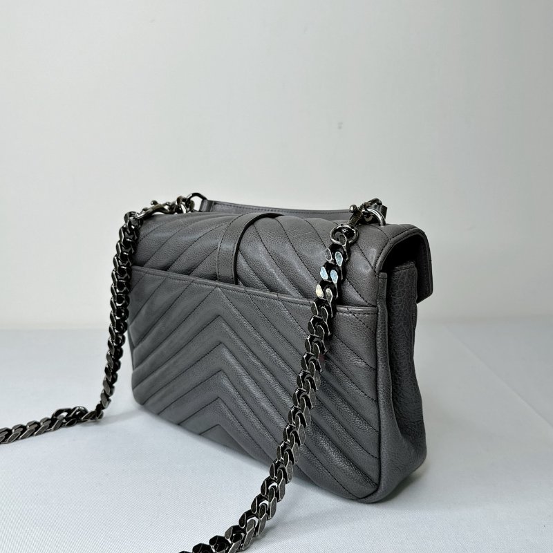 YSL 灰色全皮銀鏈學院包-4