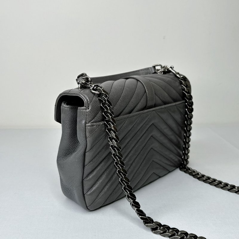 YSL 灰色全皮銀鏈學院包-5